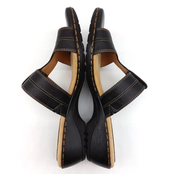 Softspots Pillowtop Sandals 7.5 M Black Leather Strappy Heel Slip-Ons Comfort - Picture 7 of 10